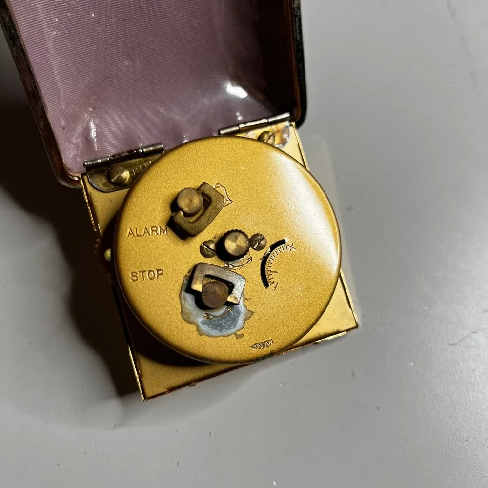 Phinney-Walker Vintage Travel Alarm Clock Black Gold‎ Folding Case Made in Japan